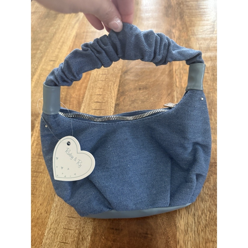 Ruby & Ry Denim Shoulder Bag Blue Scrunch Handle Mini Purse Y2K NWT